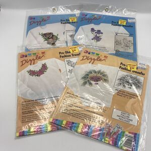 Lot of 4 VTG Iron-On Transfer Pattern 1989 Dizzle Koala Iris Roses Peacock Mask